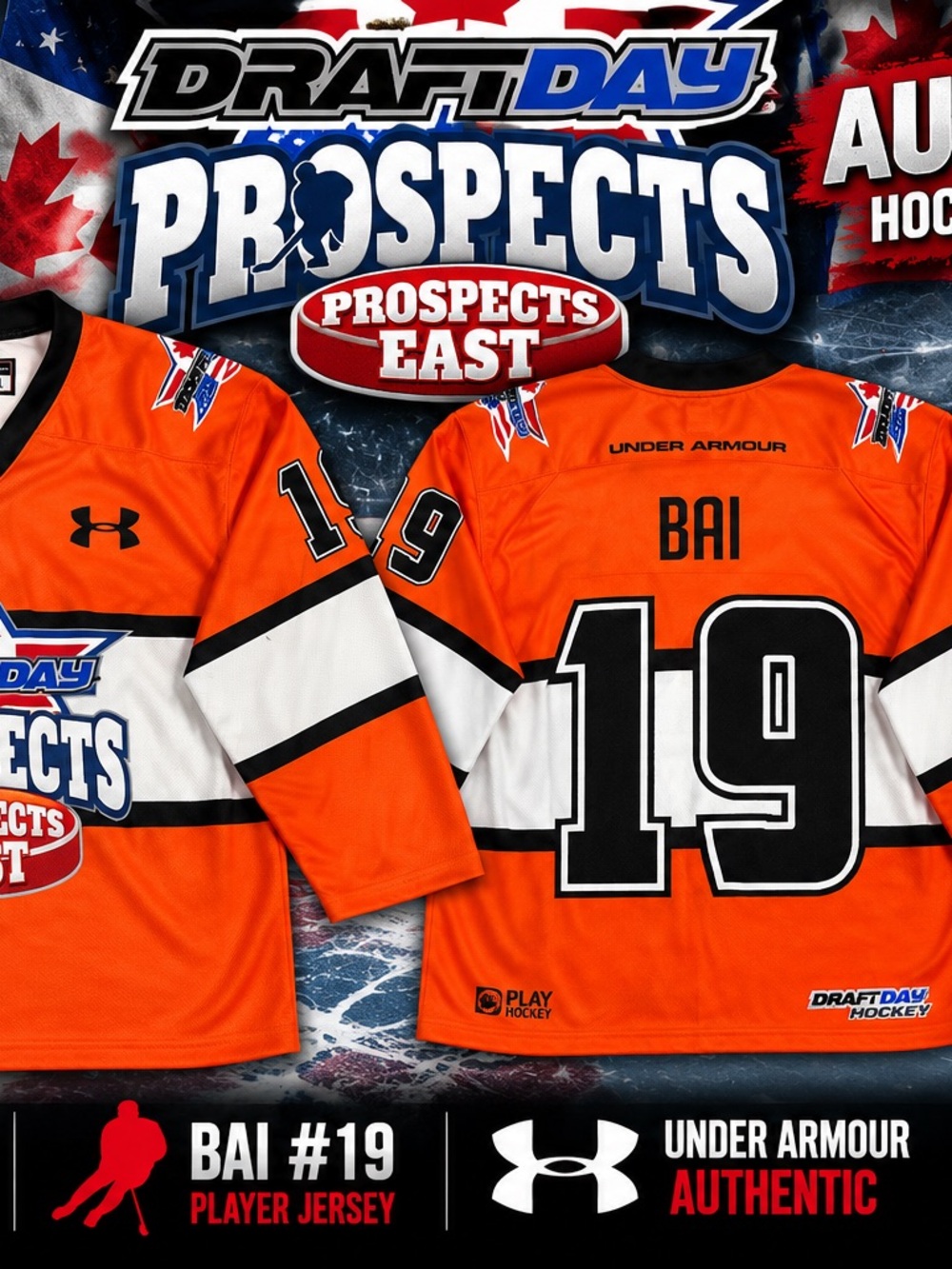 Under Armour DraftDay Prospects East Hockey Jersey BAI #19 Orange L Authentic